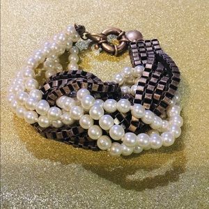 J. Crew twist bracelet faux pearl and bronze tone